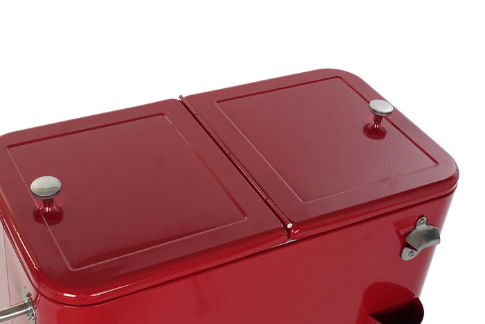 DKD Home Decor Nevera Terraza Y Jardin Rojo 43 x 80 x 74 cm Acero Pp 56 Litros Ruedas