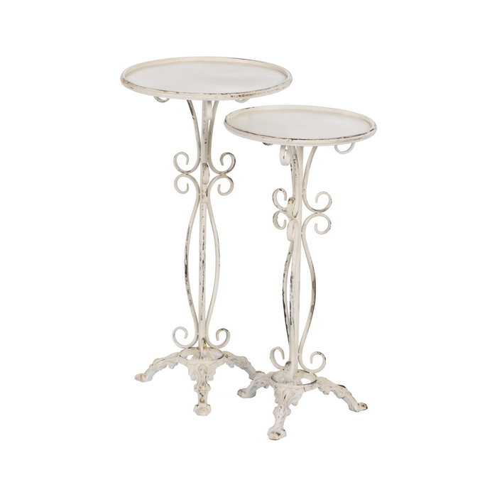 S/2 Mesitas Crema Metal 40 X 40 X 77 cm