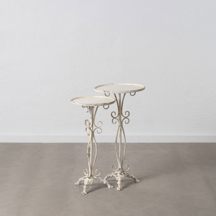 Ixia Set de 2 Mesitas Crema de Metal 40 x 40 x 77 cm Ixia Set de 2 Mesitas Crema de Metal 40 x 40 x 77 cm