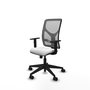 Silla de oficina Motilla con mecanismo Sincro tapizada con Tela color Blanco y malla color Gris. Equipada con lumbar 1D, Brazos 1D y Ruedas 65mm nailon