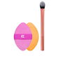 Real Techniques PERFECT PRECISION DUO 2 pz Set Brocha Correctora y Borla Maquillaje Ocultar Difuminar Fijar