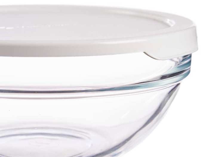 Pasabahce Fiambrera Redonda Chefs Con Tapa Blanca 595 ml 14x6.3x14 cm (Set de 6)