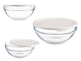 Pasabahce Fiambrera Redonda Chefs Con Tapa Blanca 595 ml 14x6.3x14 cm (Set de 6)