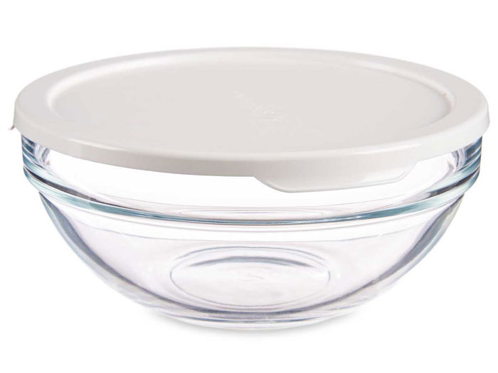 Pasabahce Fiambrera Redonda Chefs Con Tapa Blanca 595 ml 14x6.3x14 cm (Set de 6)