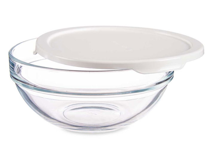 Pasabahce Fiambrera Redonda Chefs Con Tapa Blanca 595 ml 14x6.3x14 cm (Set de 6)