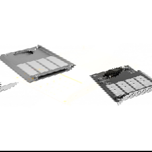 DeLOCK 92371 Tarjeta PCIe x16 a 4 NVMe M.2 Interna con Bifurcación, Disipador y Ventilador - Compatible con Windows 10, Linux, PCI Express 3.0