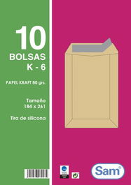 Sobre-Bolsa Sam 184X261 Kraft 80G (Silicona) Paquete De 10 (Set de 25)