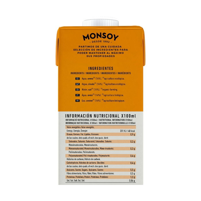 Monsoy Bebida de Avena Bio 1L (Pack de 6 unidades)