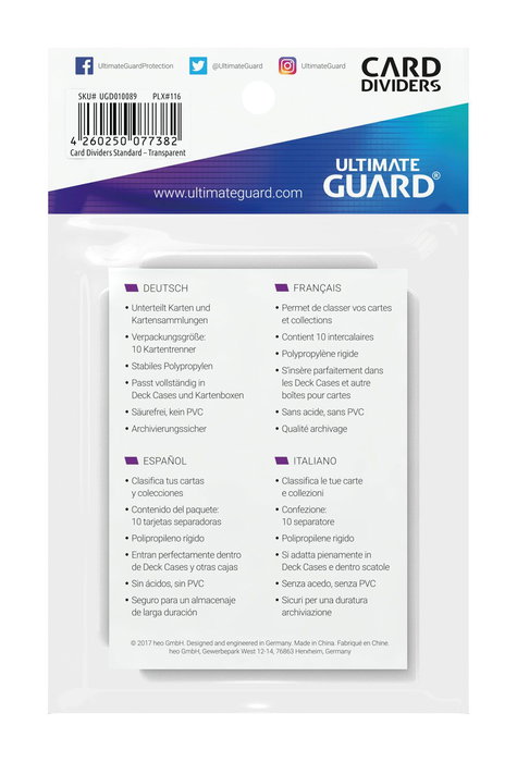 Ultimate Guard Card Dividers Standard Size (10) - Transparent