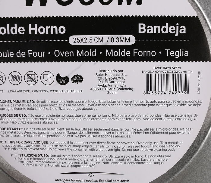 Wooow Bandeja de Horno Acero Inoxidable, 25x2.5 cm, Grosor 0.3 mm, Peso 120 g, Ideal para Panadería y Repostería (24 Unidades)