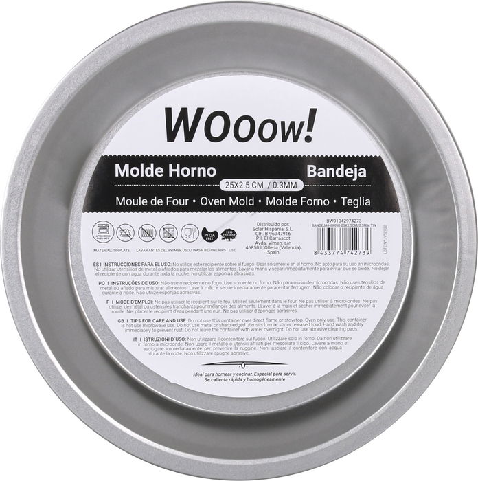 Wooow Bandeja de Horno Acero Inoxidable, 25x2.5 cm, Grosor 0.3 mm, Peso 120 g, Ideal para Panadería y Repostería (24 Unidades)