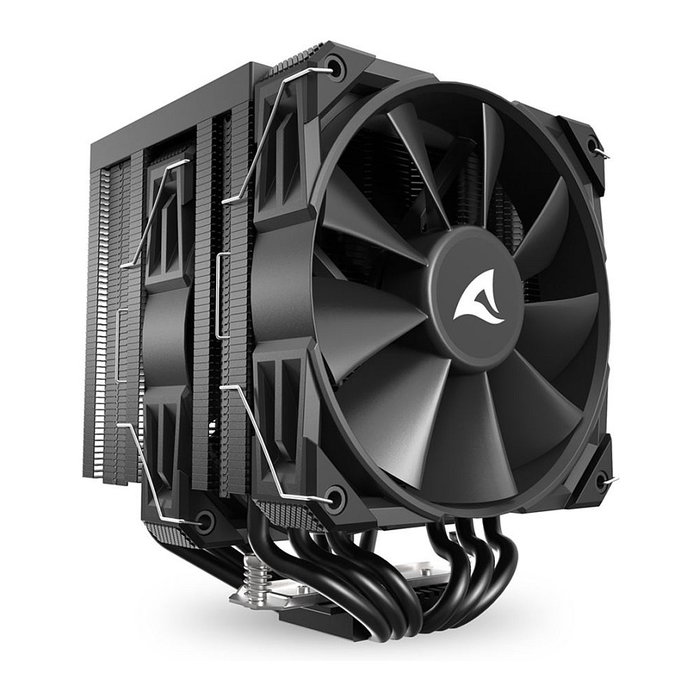 Sharkoon A60 Refrigerador de aire para CPU, Doble Torre, 6 Tubos de Calor, 2x12 cm PWM, 260W TDP, LGA1851, Negro