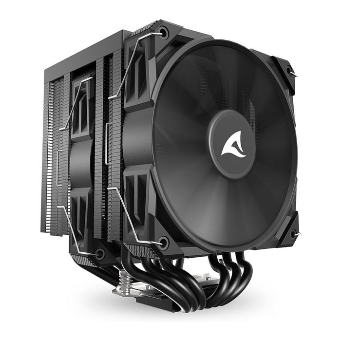 Sharkoon A60 Refrigerador de aire para CPU, Doble Torre, 6 Tubos de Calor, 2x12 cm PWM, 260W TDP, LGA1851, Negro
