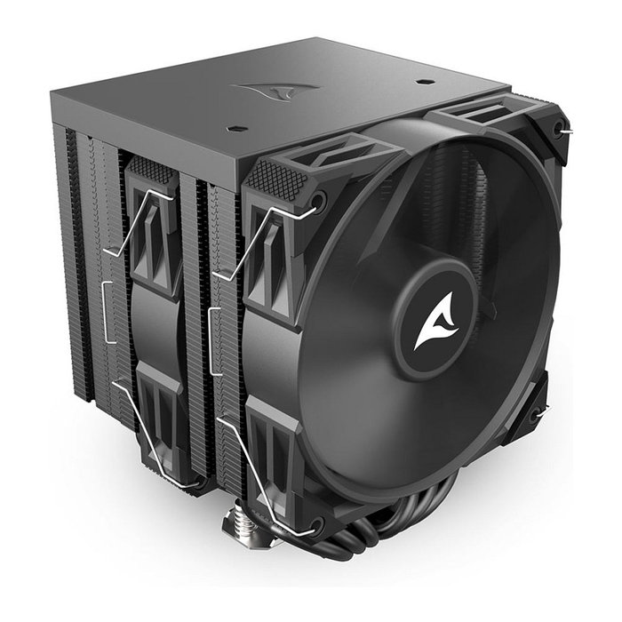 Sharkoon A60 Refrigerador de aire para CPU, Doble Torre, 6 Tubos de Calor, 2x12 cm PWM, 260W TDP, LGA1851, Negro