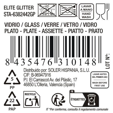 Ybajoplato Plato de Vidrio Elite Glit Plata 31 cm de Diámetro - Colección 230