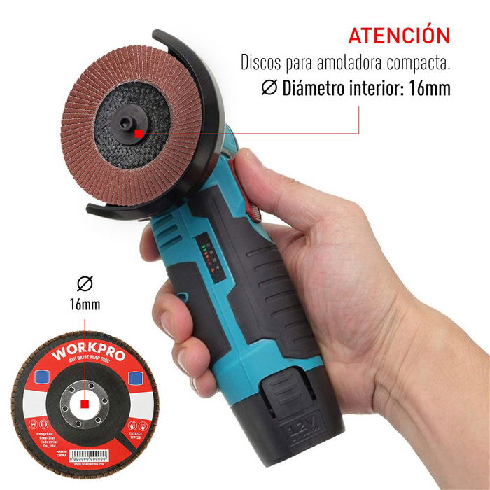 Workpro Disco Láminas Plano Ø100 x 16 mm 80 g - Abrasivo Óxido de Aluminio para Hierro, Acero y Madera - Para Amoladoras Compactas y Estándar Workpro Disco Láminas Plano Ø100 x 16 mm 80 g - Abrasivo Óxido de Aluminio para Hierro, Acero y Madera - Para Amoladoras Compactas y Estándar