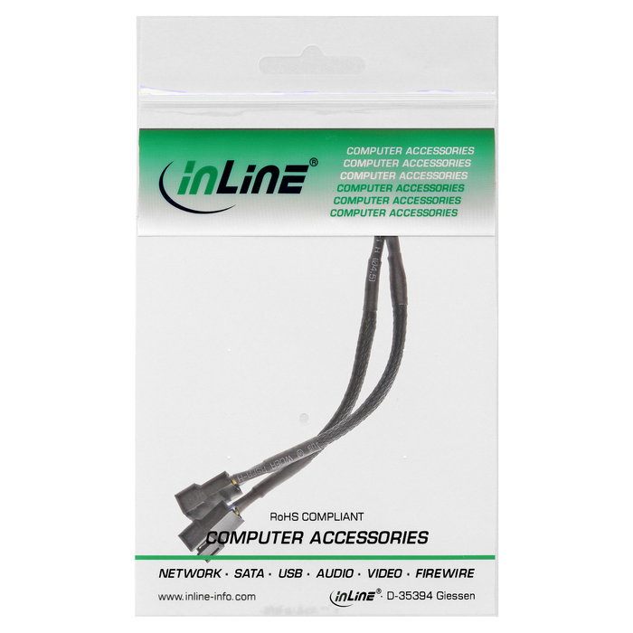 InLine Y-Cable PWM 4-pin Molex 33328Y, 1 Macho a 2 Hembras, 0.15 m - Cable Divisor para Ventiladores