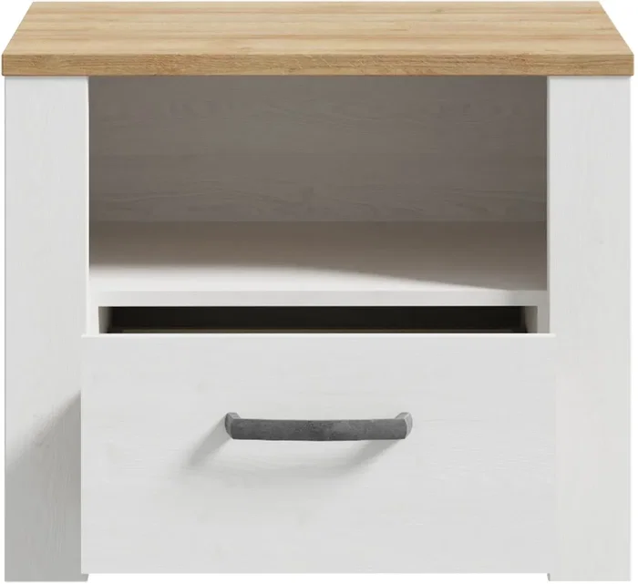 BOHOL Mesita de noche con 1 cajón y 1 estante, Roble/Blanco, 61.6 x 42 x 52 cm