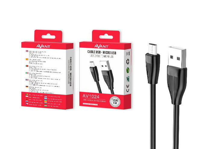 AVANT CONNECT Cable micro USB a USB, Negro, 1.2 m, 2.0 A - Modelo avant negro