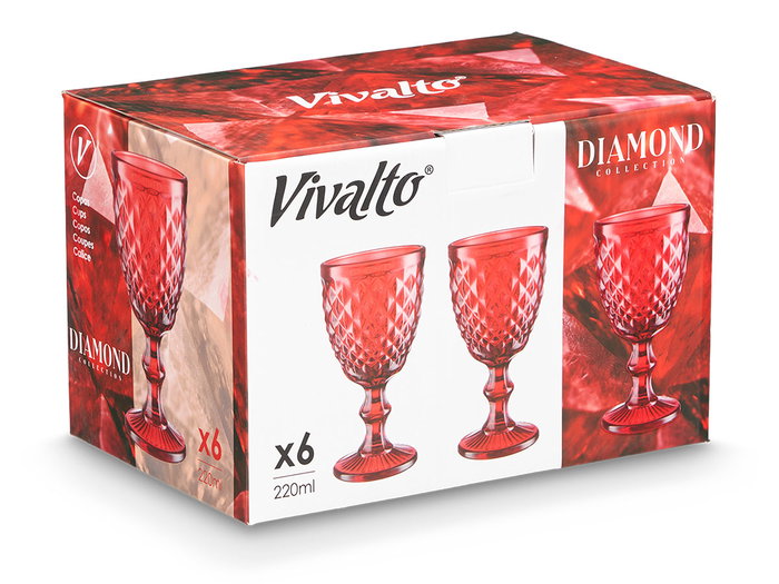 VIVALTO Copa Diamante Roja 220 ml (Set de 24)