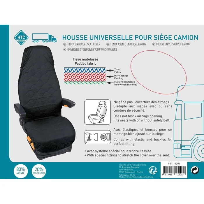 Htc Equipement Funda Universal Asiento Camioneta Algodón Acolchado Negro con Bolsillo Almacenamiento