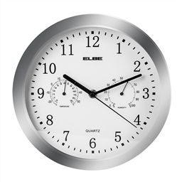 Elbe RP-3005-P Reloj de Pared con Temperatura y Humedad 25cm Plata