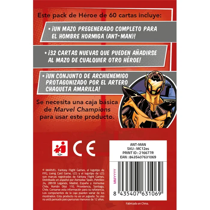 Asmodee Juego de Cartas Marvel Champions: Ant-Man - Pack de Héroe con 60 Cartas, Incluye Archienemigo Chaqueta Amarilla, Multijugador (1-4), Español, PEGI 14