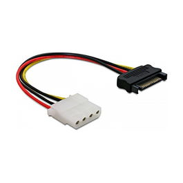 DeLOCK Adaptador de Alimentación SATA a Molex 4 Pin, Cable de 0.12 m, Conectores Macho/Hembra, Negro/Rojo