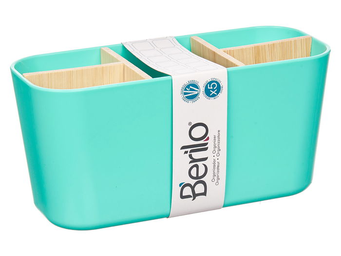 Berilo Organizador Ovalado 5 Huecos Bambú Menta Verde 21x10x9 cm (Set de 6)