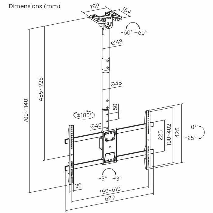 Uchwyt sufitowy dla tv max 60kg, mc-112b vesa 600x400 Uchwyt sufitowy dla tv max 60kg, mc-112b vesa 600x400