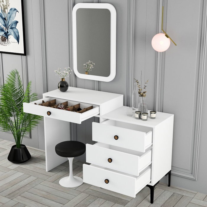 Hanah Home Cómoda Lizbon 549 - Blanca, 124x84.7x40 cm con Espejo Incluido