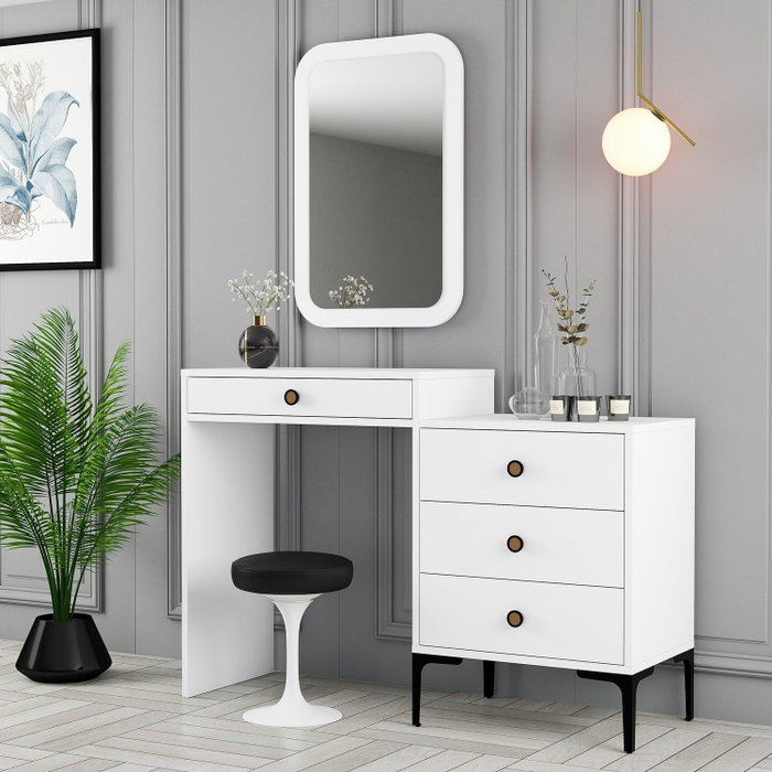 Hanah Home Cómoda Lizbon 549 - Blanca, 124x84.7x40 cm con Espejo Incluido