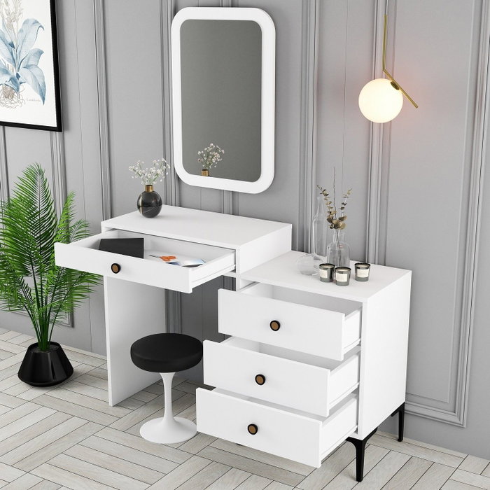 Hanah Home Cómoda Lizbon 549 - Blanca, 124x84.7x40 cm con Espejo Incluido
