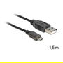 DeLOCK Cable USB 2.0, USB-A Macho a Micro-USB B Macho, 1.5 m de Longitud, Velocidad 480 Mbps, Color Negro