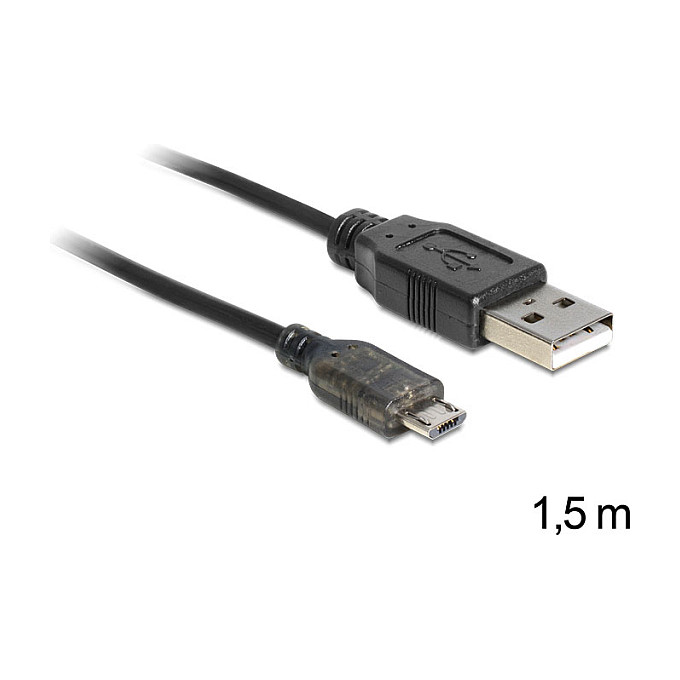 DeLOCK Cable USB 2.0 de USB A a Micro-USB B con indicador LED, 1,5 m, Negro DeLOCK Cable USB 2.0 de USB A a Micro-USB B con indicador LED, 1,5 m, Negro