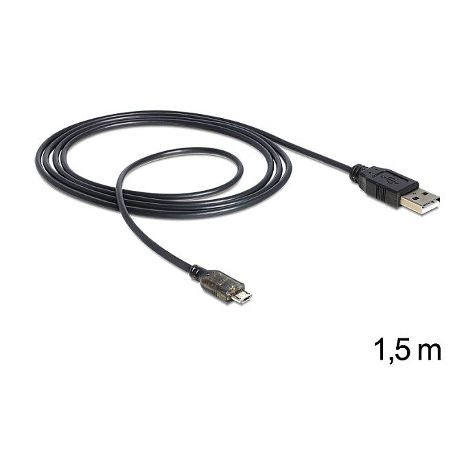 DeLOCK Cable USB 2.0 de USB A a Micro-USB B con indicador LED, 1,5 m, Negro DeLOCK Cable USB 2.0 de USB A a Micro-USB B con indicador LED, 1,5 m, Negro