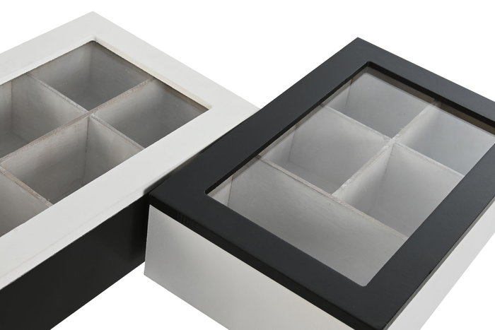 DKD Home Decor Caja de Infusiones Moderno Blanco Negro 15 x 6.5 x 23 cm (2 Unidades) MDF Cristal Metal
