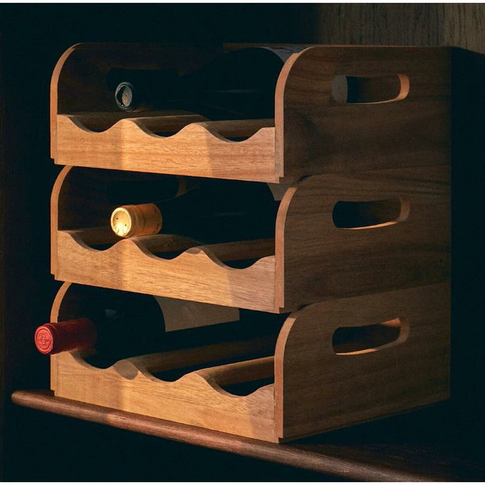 DKD Home Decor Botellero de Acacia Apilable Natural de 3 Compartimentos