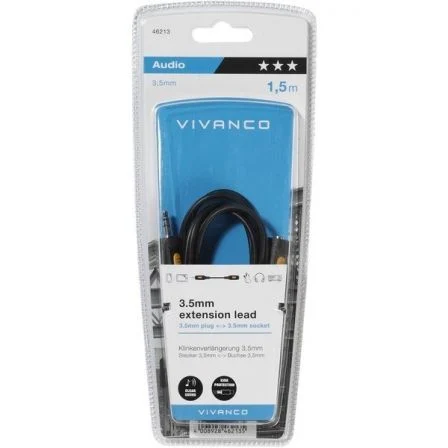 Adaptador Estéreo Vivanco 46056/ Jack 3.5 Macho - Jack 3.5 Hembra/ 2.5m