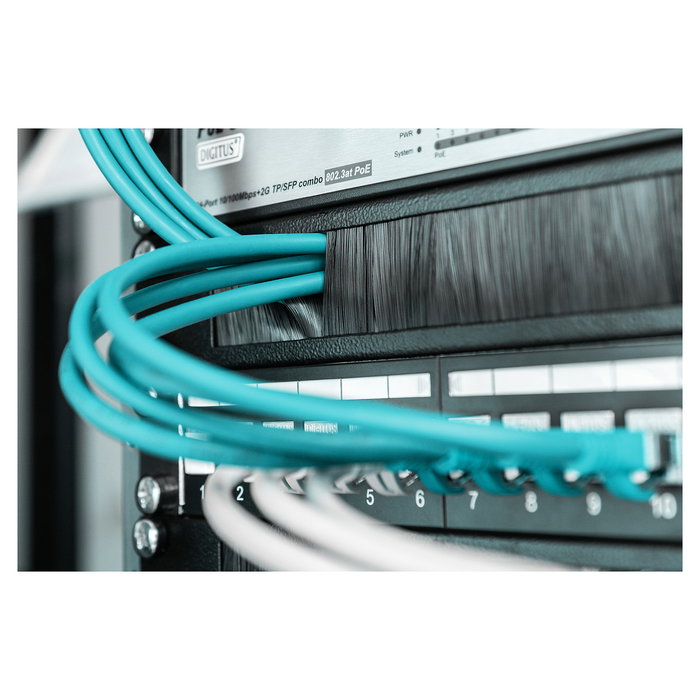 Digitus Kabelbürstenleiste 1HE 24x423mm negro, Regleta de cepillos para cables para armarios de 483 mm (19"), Negro