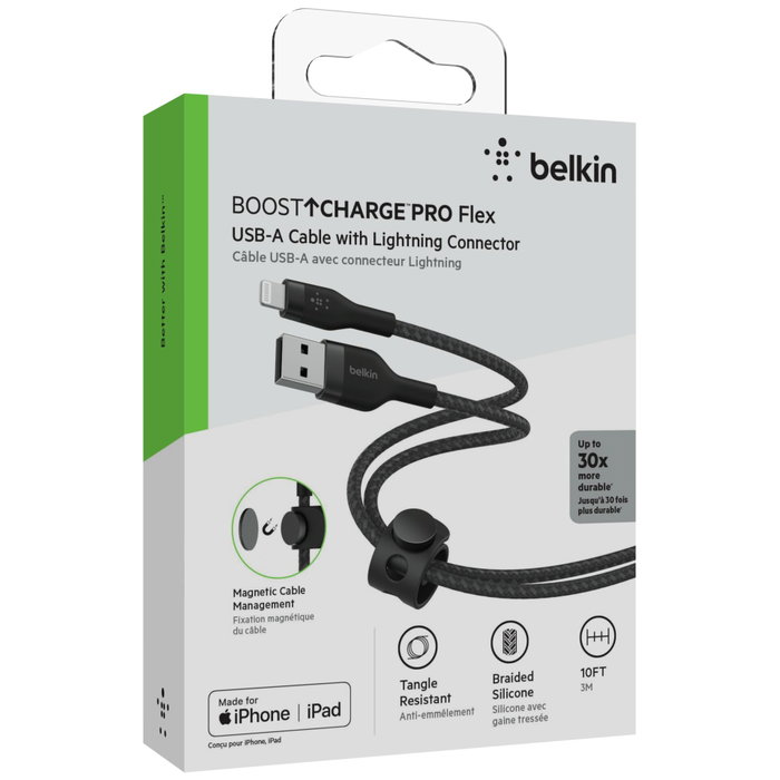 Belkin BoostCharge USB-A a Lightning Pro Flex 3m Negro