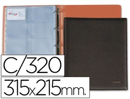 Pardo Tarjetero Folio 4 Anillas Similpiel Negro para 320 Tarjetas 320x275 mm