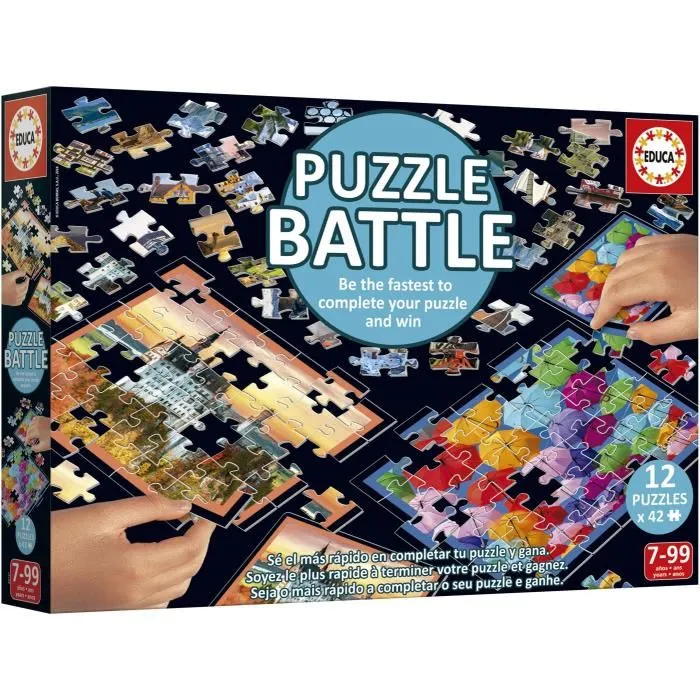 Educa EDU1748018681478 Puzzle Battle Travel 12 Puzzles 42 Piezas Temática Viajes y Mapas