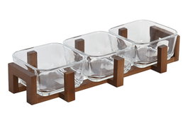 DKD Home Decor Set de Aperitivo 3 Piezas de Cristal y Acacia 300ml