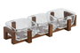 DKD Home Decor Set de Aperitivo 3 Piezas de Cristal y Acacia 300ml