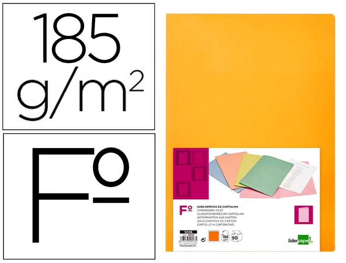 Liderpapel Subcarpeta Folio Naranja Intenso 180g/m2 Liderpapel Subcarpeta Folio Naranja Intenso 180g/m2
