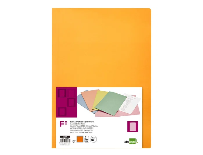 Liderpapel Subcarpeta Folio Naranja Intenso 180g/m2 Liderpapel Subcarpeta Folio Naranja Intenso 180g/m2