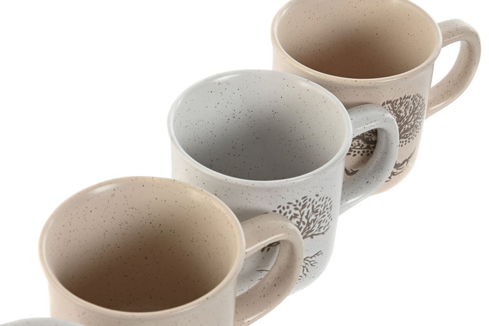 DKD Home Decor Taza Tradicional Tree of life 24 Beige Blanco Roto Gres 9 x 8.5 x 13 cm (4 Unidades)