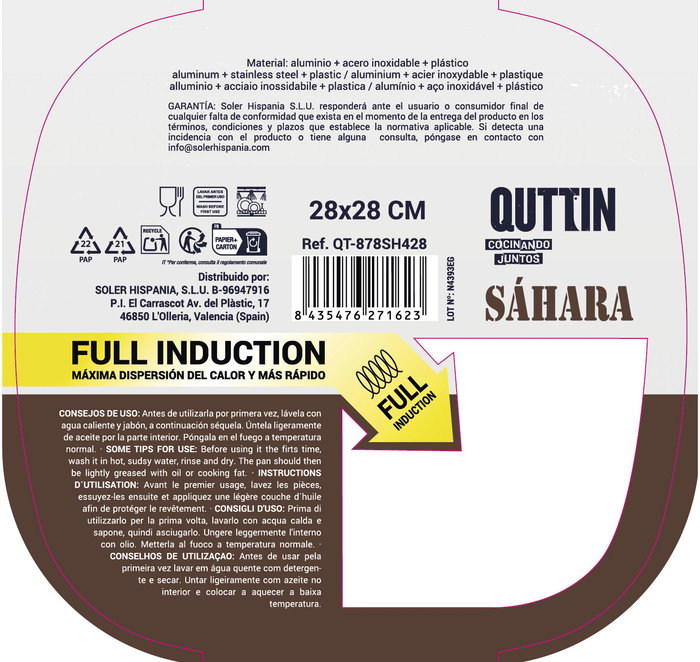Quttin Asadora de Aluminio Forjado 28x28 cm con Mango Soft Full, 3mm de Grosor (6 Unidades)
