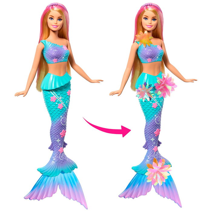 Barbie Muñeca Sirena Florece Mágicas JDM72 Mattel Rubia con Flores Sorpresa y Cola Degradada